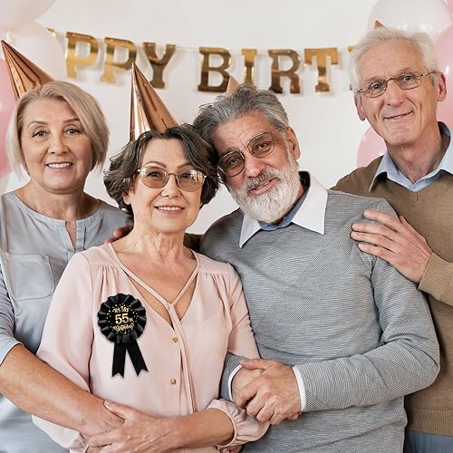 Image of Black It's My 55th Birthday Tinplate Badge Pin, Happy 55th Birthday Man or Woman Award Ribbon Party Decorations Sign