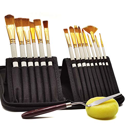 Hommax Pinceles de Pintura-17pcs Juego de Pinceles para Acuarela, Acrilico, Gouache, Aceite, Pintura Corporal Creativa, Decoración (Blanco)