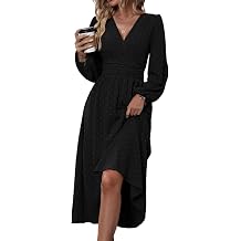 Casual Wrap Dresses for Women UK Elegante Ladies V Neck Long Lantern Sleeve Ruffled Waist Maxi Party Dress