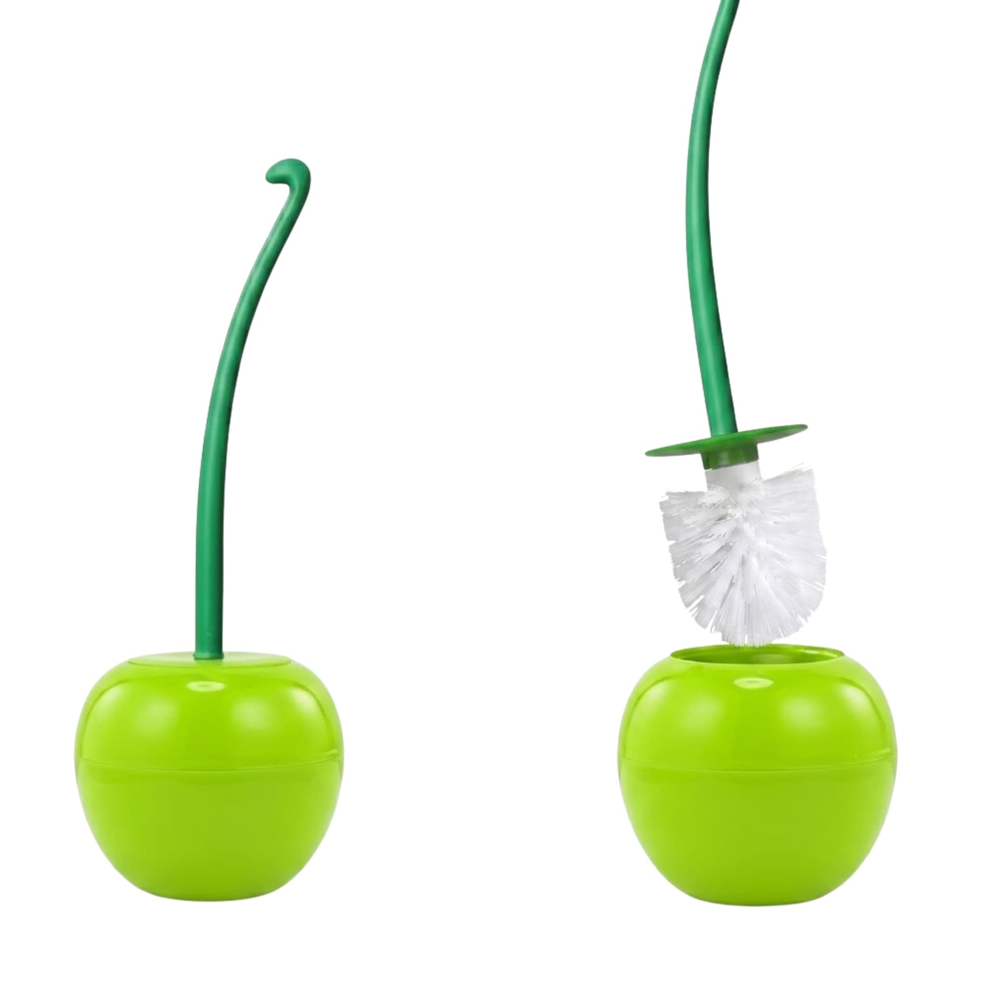 Toilet Brush with Fruit Shaped Holder (Green Apple) – Decorative Freestanding Bathroom WC Brush Set – Apple & Cherry Design Toilet Cleaner