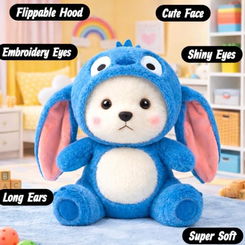 Image of ZEXSAZONE Hoodie Bear Teddy Plush Toy | Soft Stuffed Animal with Removable Cap & Long Ears for Birthdays & Special Occasions | for Boys, Girls & Kids | Navy Blue | 30 cm