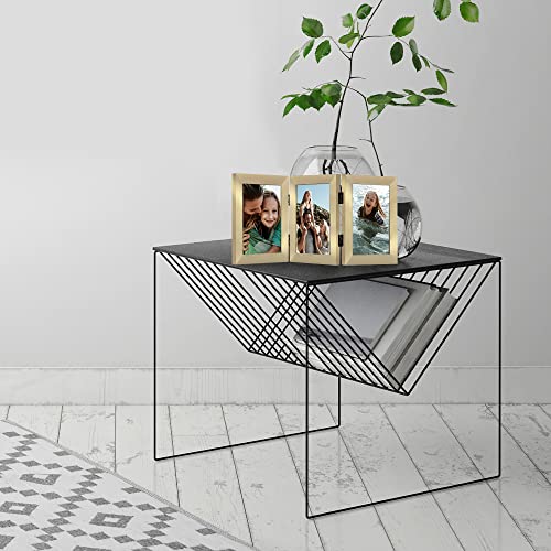 Americanflat Hinged 3 Photo Frame In Gold - Desk Photo Frame For 4X6" Photos - Tri Folding Picture Frame For Desk - Displays 3 Photos With Shatter-Resistant Glass Covers #TOP3