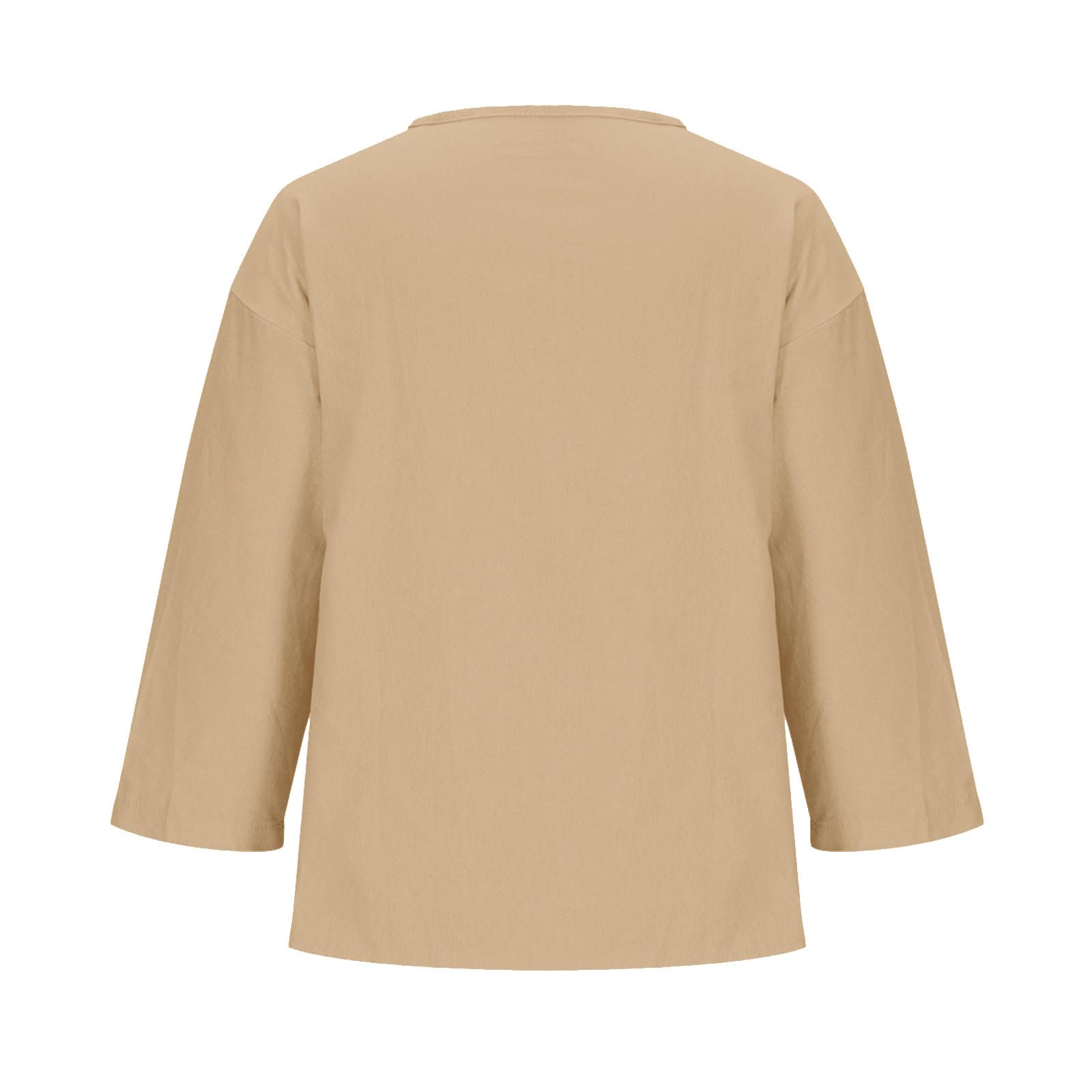 Generisch Sommer Leinenbluse Damen 3/4 Arm Luftige Musselin Shirt V Ausschnitt Knopf Bluse Chic Locker Einfarbig Shirt Leicht Modische Bequemer Oberteile Lässig Strand Top