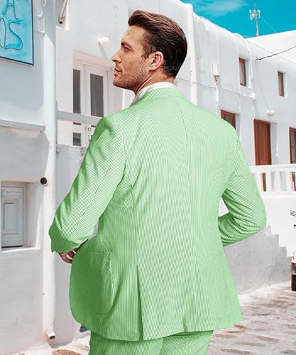 Men's 2 Pieces Seersucker Suit Lightweight Slim Fit Summer Beach Wedding Suit Blazer & Shorts for Men2