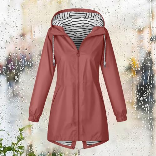 KOG Regenjacke für Damen Wasserdicht Übergangsjacke Casual Herbstjacke Jacke Einfarbig Bekleidung Frau Regenponcho Oversize Trainingsjacke Atmungsaktiv Sport Jacke Steppjacke Rot XXL