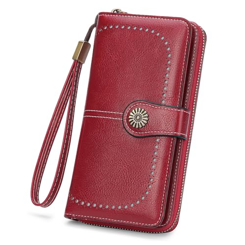 Wallets for Women Leather Credit Card Holder with RFID Blocking Holder Bifold Wristlet Clutch Wallet