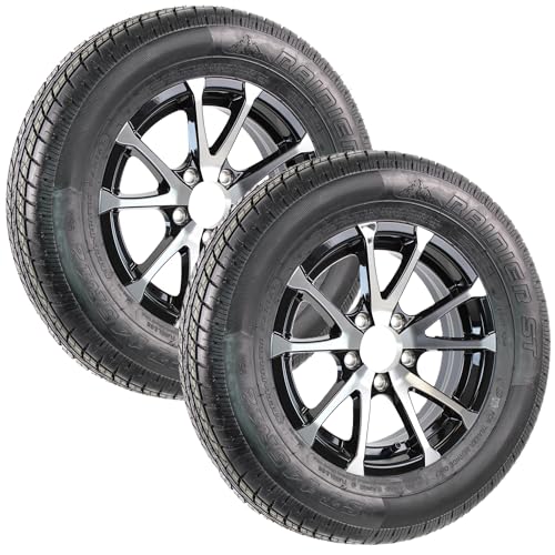 eCustomrim 2-Pack Aluminum 5 Lug Trailer Wheel 145/R12 Radial Load Range D Tire 12 in Black Rim ST145/R12-6 Year Warranty w/Free Roadside