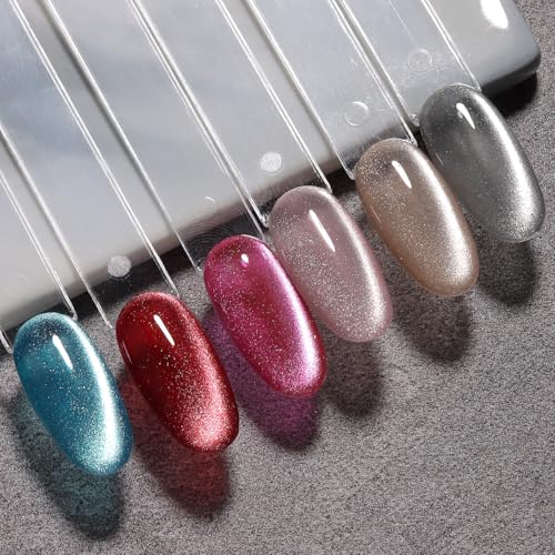 Set de 6 esmaltes gel Cat Eye con imán y base miniatura 3