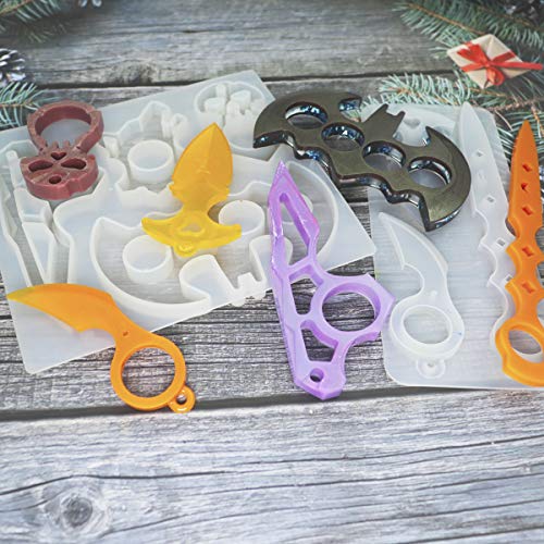2 PCS Self Defence Resin Silicone Molds, Brass Knuckles Keychain Casting Molds with 10 Key Rings for DIY Crafts, Handmade Gifts