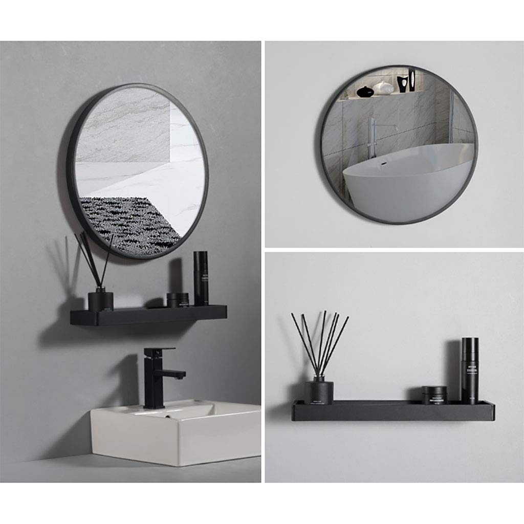 Spiegel Rund mit Regal Metallgerahmte Wandspiegel Kosmetikspiegel für Badezimmer Waschraum (Durchmesser 40cm / 50cm / 60cm / 70cm)