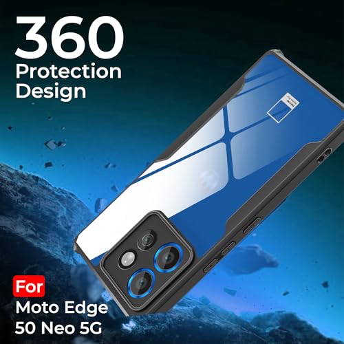 Image of A rtistque Clear Hard Transparent Acrylic Armor Anti-Drop Shockproof TPU Edge Back Cover Case for Motorola Edge 50 Neo 5G - Black
