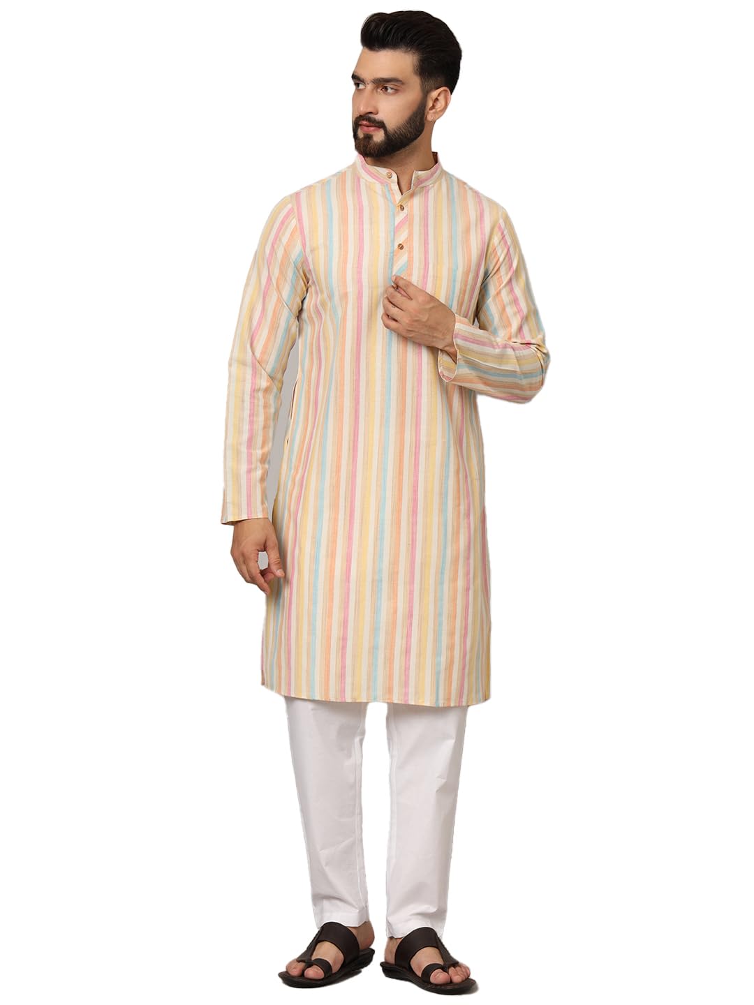 latest chikan Men's Cotton Regular Premium Long Kurta Full Sleeves - Casual Ethnic Wear-picture-33