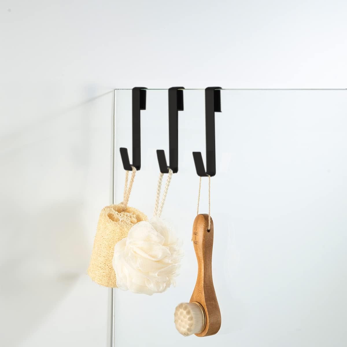 Extended Shower Hooks, Towel Hooks for Frameless Glass Shower Door, 3 Pack Matte Black Stainless Steel