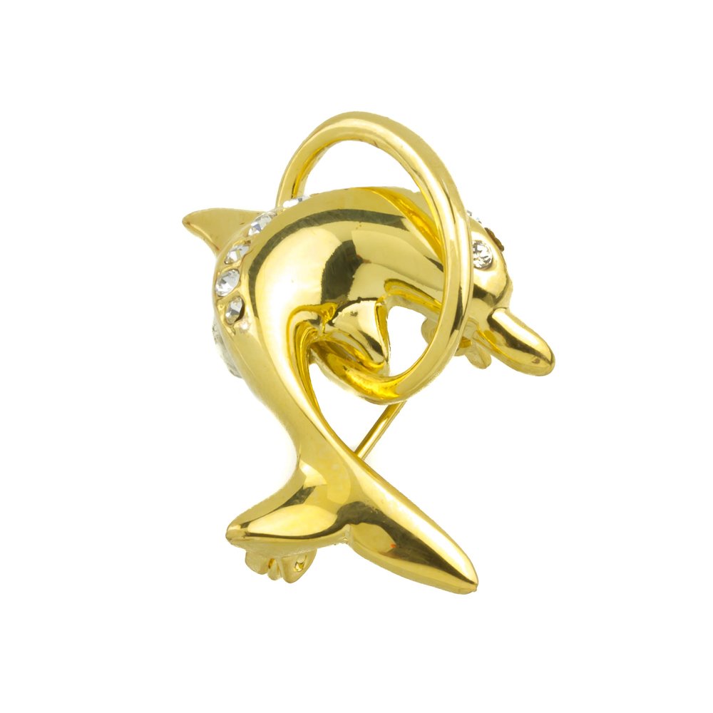 Mytoptrendz Girls Gold Mytoptrendz® Diamante Tone Dolphin In Ring Brooch Scarf Pins