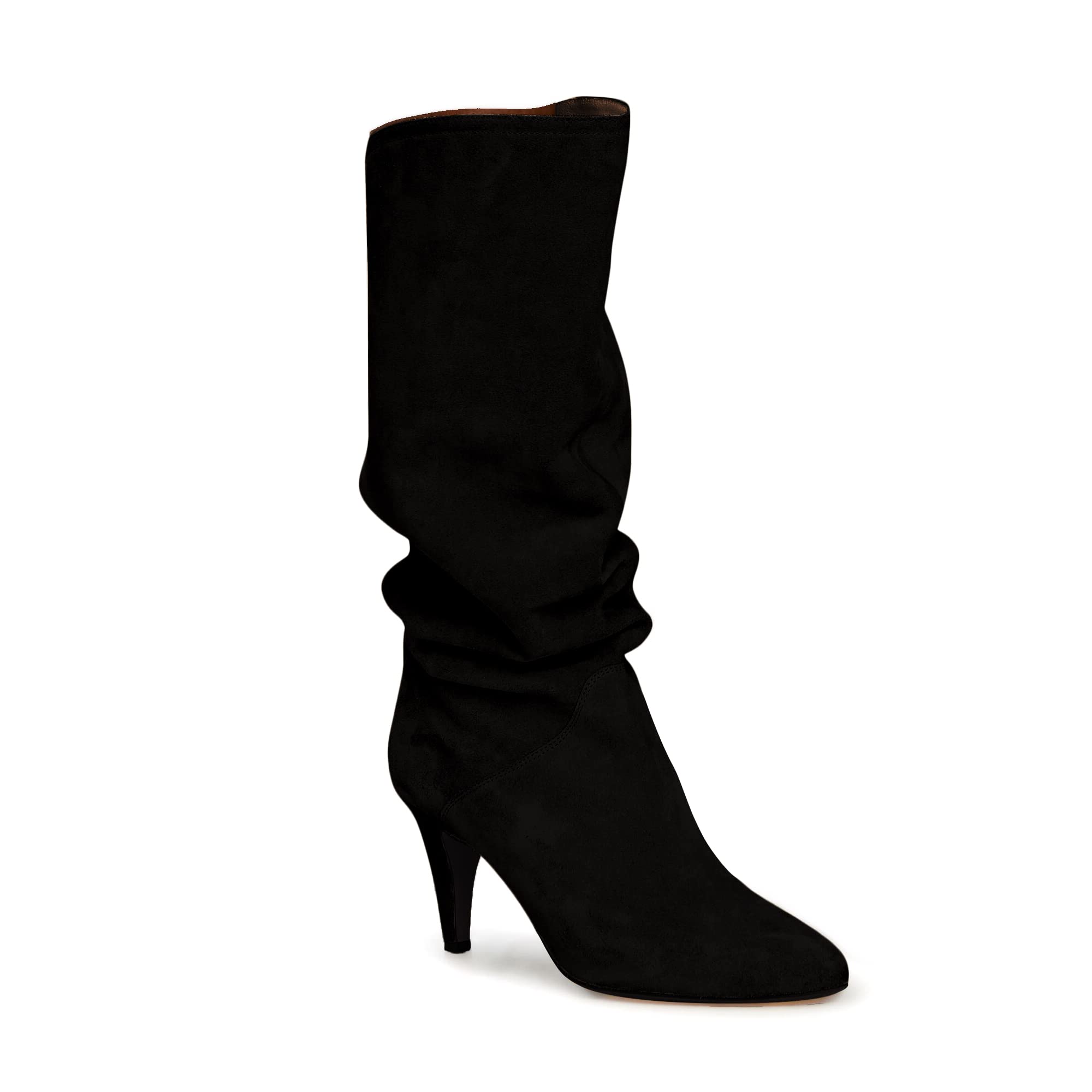 Coutgowomens Slouchy Knee High Boots Wide Calf Kitten Heel Pointed