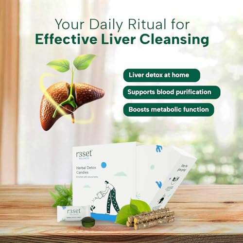 Image of R3SET Herbal Liver Detox Candy | Instant Support for Fatty Liver, Blood Circulation & Toxin Build-Up | Zero Calorie, Sugar-Free Daily Detox | Infused with Kalmegh, Manjistha (Blood Purifier), Punarnava & Guduchi - 30 Candies