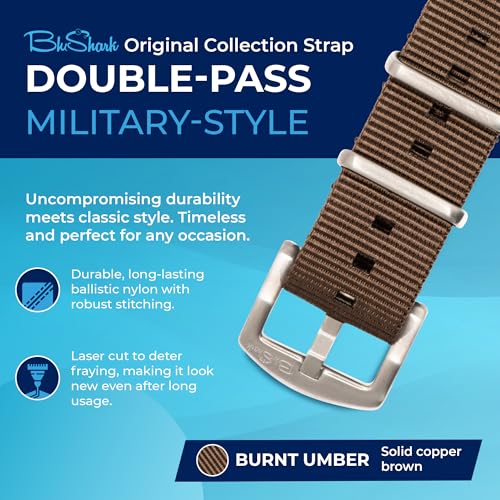 Image of BluShark - Original Collection Military-Style Waterproof Watch Strap, Fits All Timepiece Brands, Durable Nylon Wristwatch Accessories with Stainless Steel Buckle - 18mm, 20mm, 22mm & 24mm Watch Bands