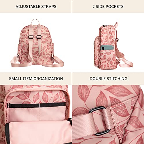Image of Jadyn Mini Backpack for Women, Small Backpack Purse for Women, Mini Travel Bag, 8.5 Liter Daypack, Millie Backpack with Cute Designs (Blush Leaflet)
