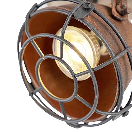 Qazqa Plafón industrial óxido madera orientable 2-luces - GINA/Acero Alargada Adecuado para LED Max. 2 x 25 Watt