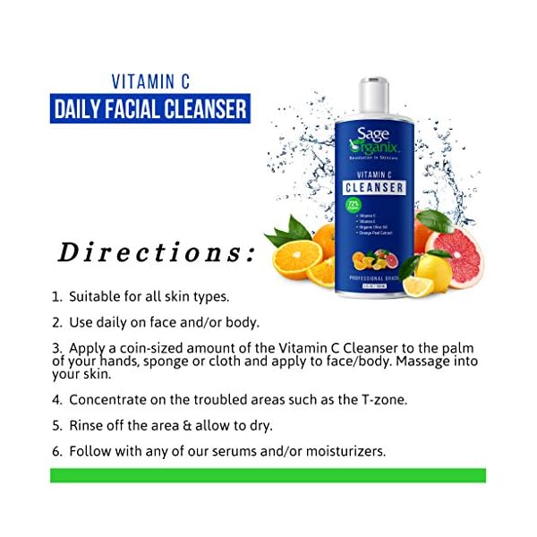 Sage-Organix-Anti-Aging-Vitamin-C-Face-Wash-72-Organic-Daily-Facial-Cleanser-to-Fade-Dark-Spots-Combat-Acne-Minimize-Pores-Reduce-Wrinkles-Ideal-for-Women-Men-Oily-Dry-Sensitive-Skin-6-oz Sage Organix Anti Aging Vitamin C Face Wash, 72% Organic Daily Facial Cleanser to Fade Dark Spots, Combat Acne, Minimize…