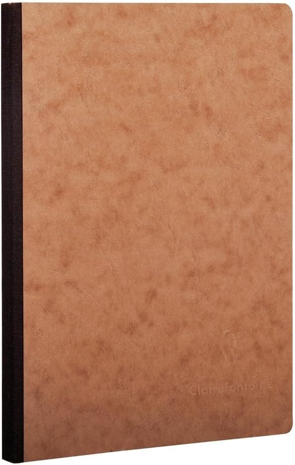 Clairefontaine Age Bag 79540C Collection - Stitched Tobacco Canvas Back Notebook - A5 14.8 x 21 cm - 192 Plain White Pages - 90 g Paper - Glossy Leather Grain Card Cover