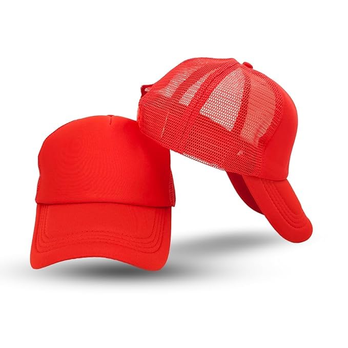 Goodfriends Plain Blank Trucker Hat with Mesh Back, Red, Adjustable | Snapback Closure, Breathable Mesh, 55-59 cm Fit, Unisex Cap, Casual Outdoor Wear-image-3