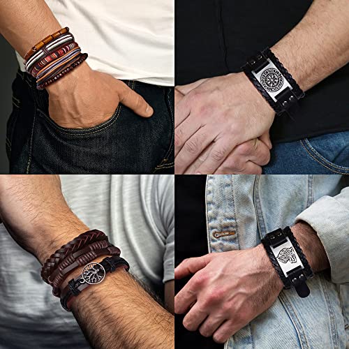 ADRAMATA 14Pcs Bracciale Uomo Pelle Vichingo