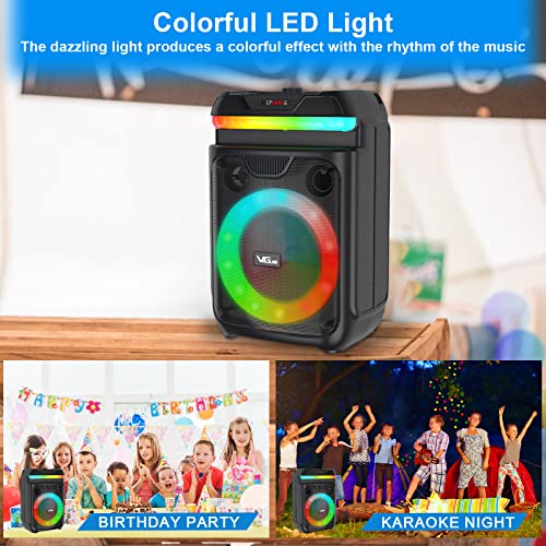 Karaoke Machine For Kids, Vegue Portable Bluetooth Speaker Pa System With Wired Microphone, Led Party Lights, Fm Radio, Remote Control, Tws, Rechargeable, Supports Aux/Tf Card/Usb (Vs-0503) #TOP4