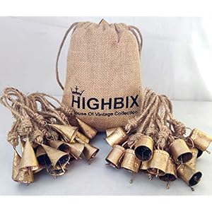 HIGHBIX 4cm Small Vintage Rustic Lucky Tin Metal Cow Bells Handmade Christmas Dรฉcor Bells on Jute Rope (30, Cone-Cylinder) HIGHBIX 4cm Small Vintage Rustic Lucky Tin Metal Cow Bells Handmade Christmas Decor Bells on Jute Rope 30 Cone Cylinder