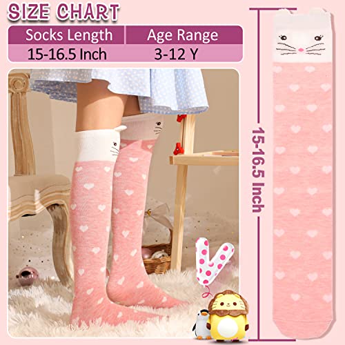 Image of MOGGEI 6 Pairs Kids Girls Knee High Socks Gift Long Crazy Silly Tall Funny Boot Cute Animal Child Fun Socks