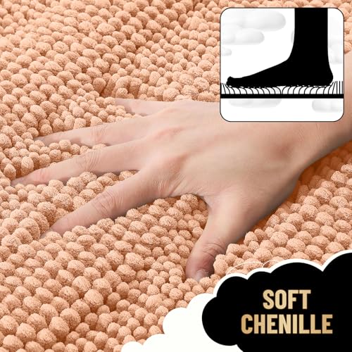 Image of OLANLY Thick Small Bathroom Rugs 24x16, Extra Soft Absorbent Chenille Striped Bath Rugs, Rubber Backing, Machine Wash, Bath Mats for Bathroom Floor, Tub and Shower, Home Decor Accessories, Peach