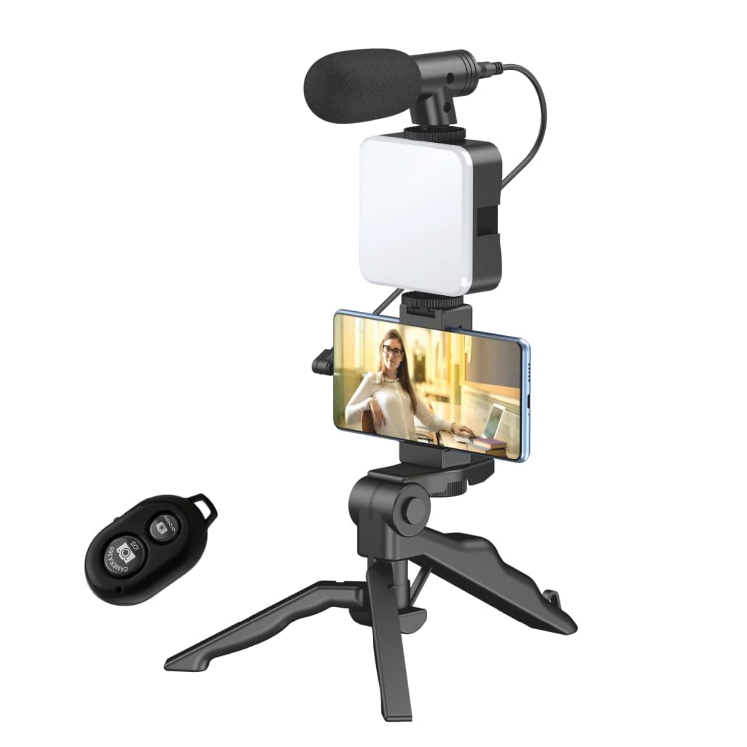 6 in 1 Mobile Video Recording Kit with Microphone & LED Light, Tripod Stand, Phone Holder & Bluetooth Remote, Professional Smartphone Vlogging Kit for Reels, Live Streaming, Content Creation-image-12