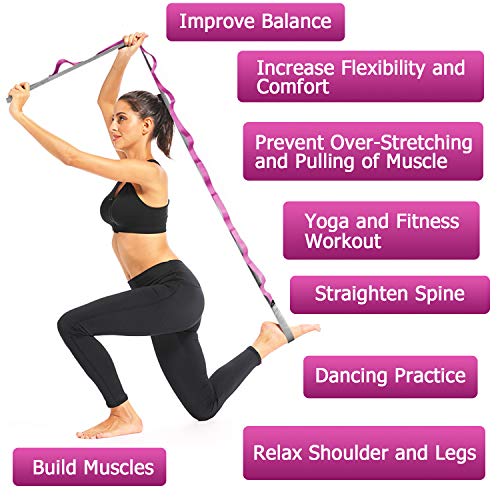 Yoga Strap, Stretch Strap With 12 Loops, Nonelastic Stretch Bands For Exercise, Physical Therapy, Pilates, Dance And Gymnastics, Extra Thick, Durable, Comes With Travel Bag And Door Anchor-Pink #TOP4