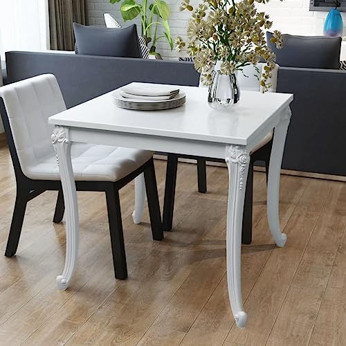 Mesa de comedor de MDF lacado blanco brillante y estructura estable 3
