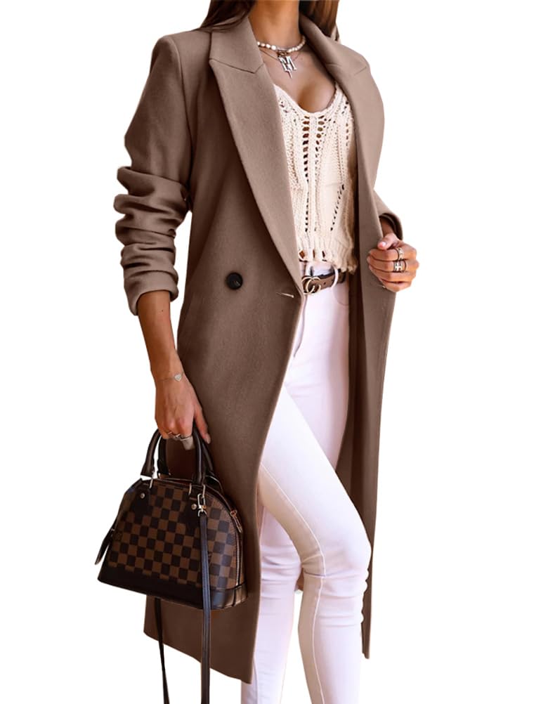 Long Wool Coats for Women Fall Winter Trench Coat Peacoat Double Breasted Blazer Jackets Overcoat-image-25