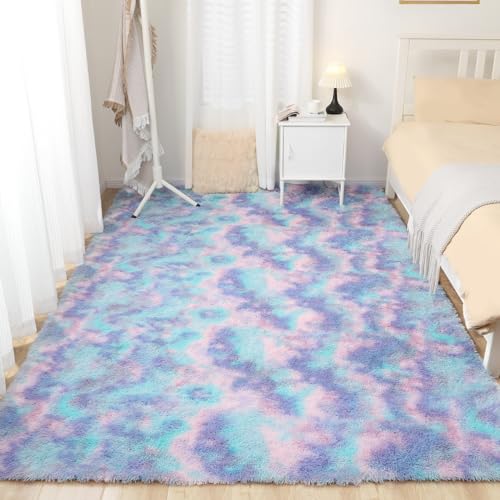 Colorful Anti-Skid Kids Rug, 4x6 Fluffy Carpet for Girls' Room, Nursery & Living Room