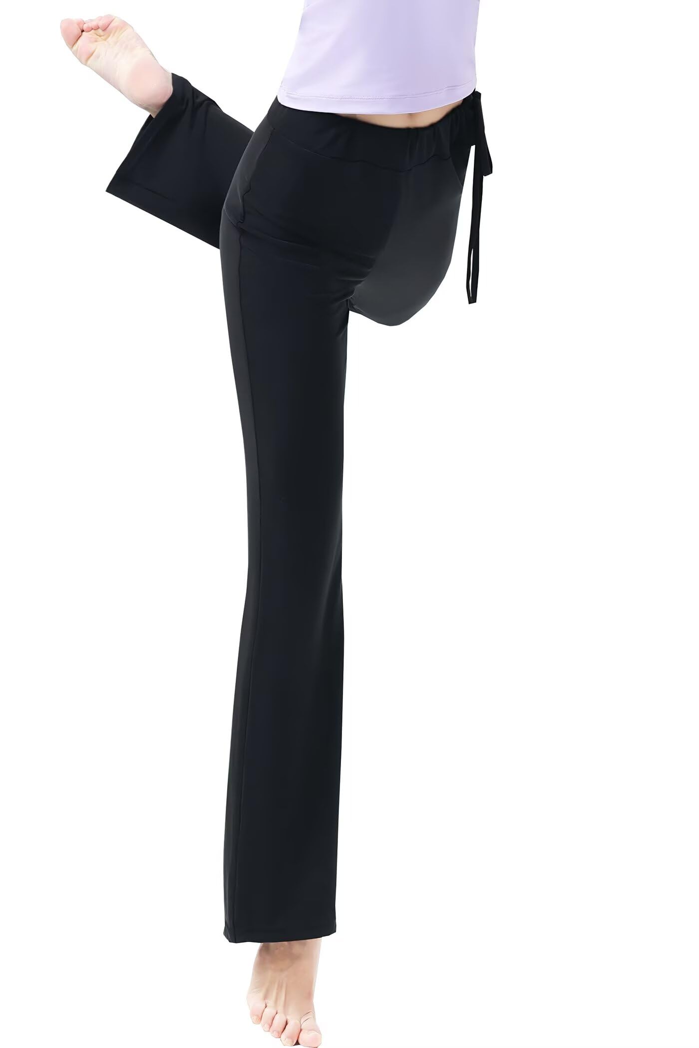 Pantalones Acampanados para Mujer,Elásticos Pantalón de Jazz Pantalón de Baile Ballet Largo con Cinturón, Negros