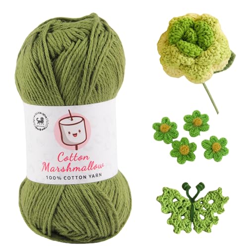Image of NESTNHAVEN Cotton Marshmallow 100% Cotton Yarn - (50 g, 130 m) - Luxury Yarn for Crochet, Amigurumi, Embroidery, Toys, Garments, Flowers and Hobby Projects (Military Green)