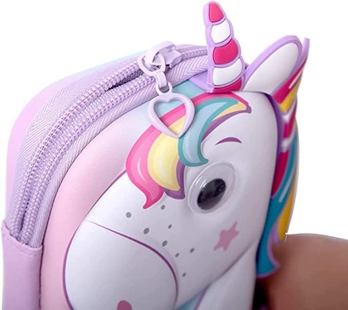 Image of 3D Unicorn Cover Large Capacity Pencil Case Compass with Compartments, School Supply Organizer for Students, Stationery Box, Cosmetic Zip Pouch Bag (Unicorn-Pouch)
