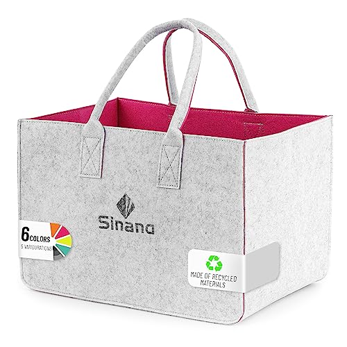 Sinand 30L Einkaufskorb, Einkaufstasche mit Henkel, Robust/Gut Verarbeitet/Faltbar Die Filztasche Storage für Outdoor Trips, Picknick, Einkaufen Außen (Dunkelgrau - Blau)