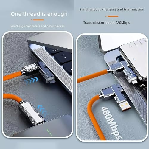 Image of 4 in 1 Data Cable Metal Alloy Ports With 100w Fast Charging & Data Transfer Cable | Light ning to Type C, Type C to C, Lighting to Type a Compatible for IphoNE, Ipads, Macbooks, Type C Laptop