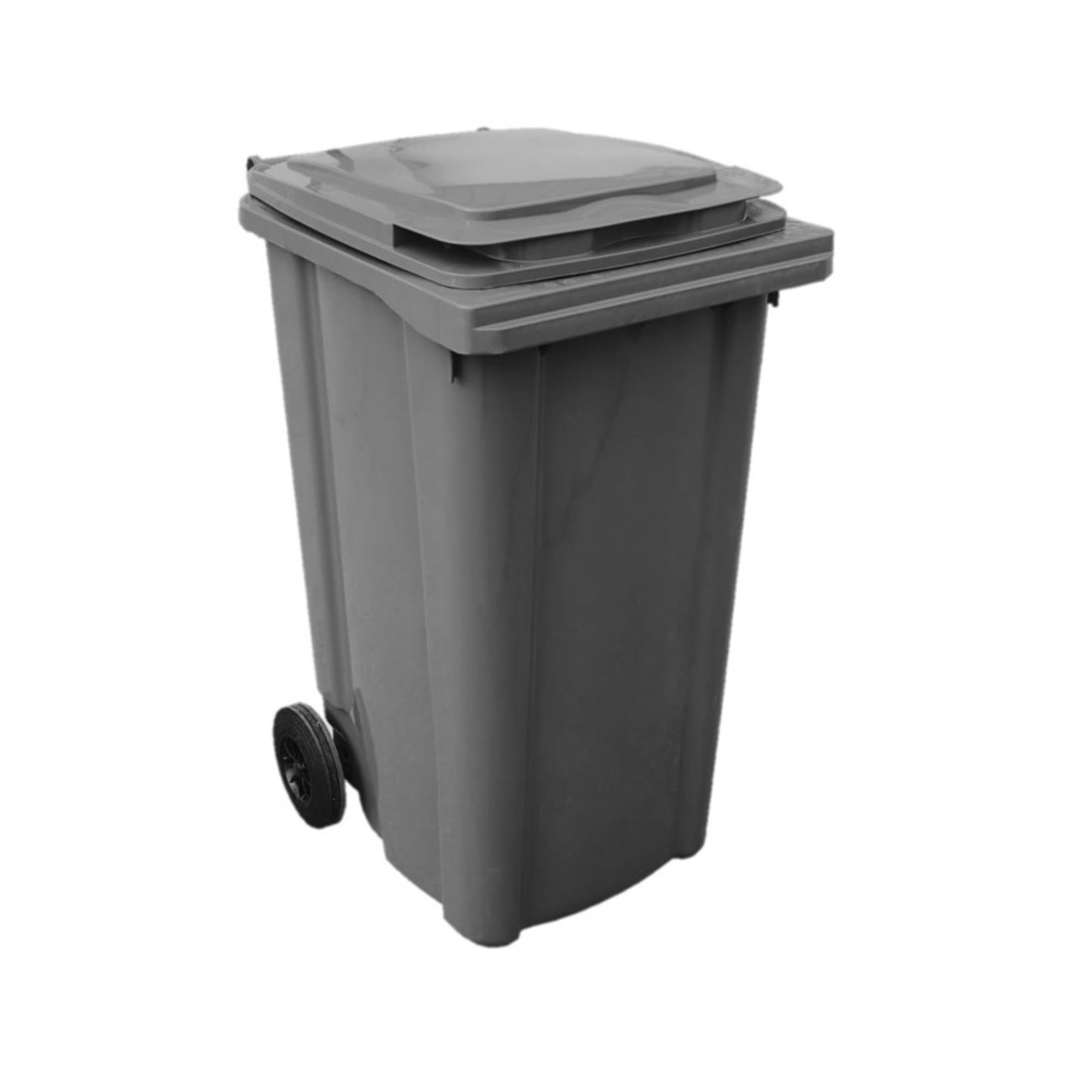 Ecoplast | Bidone Carrellato in Plastica, Bidone Spazzatura con Ruote, 120 Lt, Grigio, 55x48x94