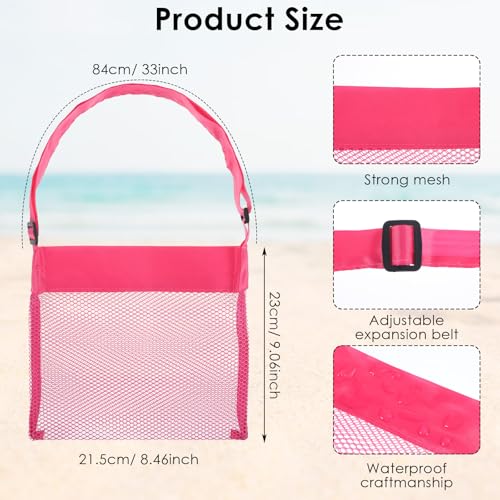 4Pcs Colorful Mesh Beach Bags Seashell Bag for Kids, Portable & Foldable Sea Shell Bag with Adjustable Carrying Straps, Shell Collecting Bags for Outdoor Beach Activities Adventures2