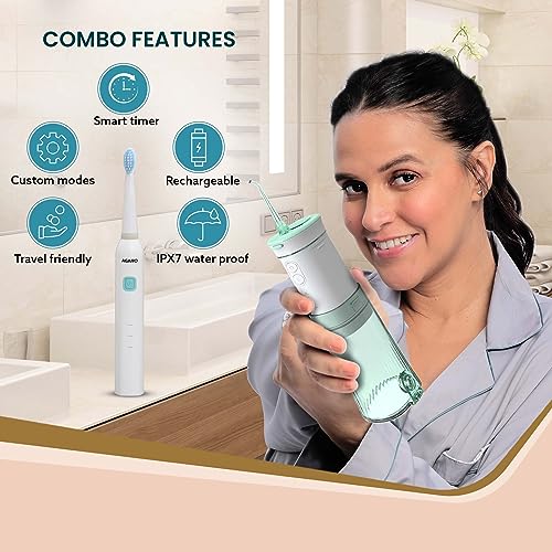 AGARO Cosmic Sonic Toothbrush Lite White & Ultra Portable Oral Irigator 200 ML Black, Combo - Image 3