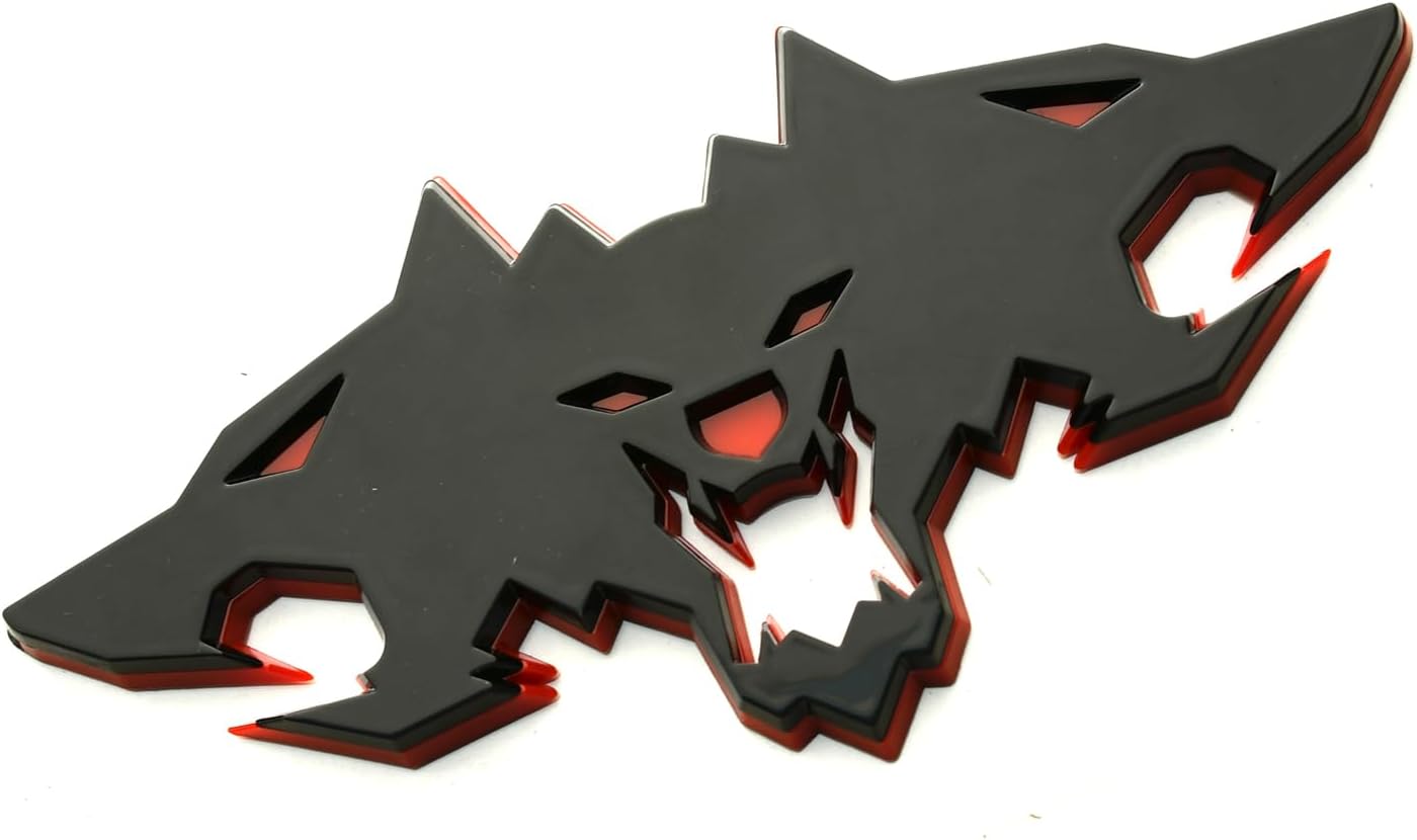 1pc New Big Size Wolf Pack Badges Emblems 6.5 inch 3D Front Logo Replacement for Tsla Cybertruck 2024 Car Truck Motorcycles Side Rear Styling Decal Sticker Universal Car (Redline)