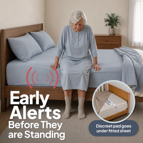 Image of Smart Caregiver Bed Exit Alarm with Wireless Pager - Early Alert Fall Prevention for Seniors and Elderly - Weight Sensing Bed Pad Alerts Caregiver When They Get Up - USA Company and Customer Service