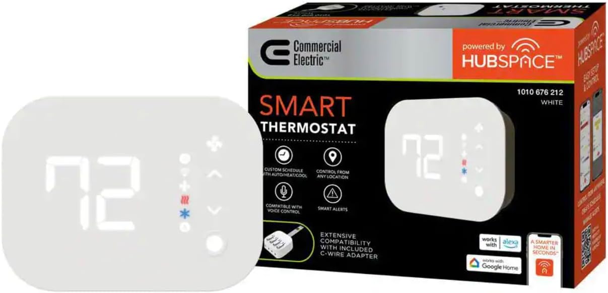 Commercial Electric Wi-Fi and Bluetooth Enabled Smart Programmable Thermostat with Schedules Powered by Hubspace Commercial Electric Wi-Fi and Bluetooth Enabled Smart Programmable Thermostat with Schedules Powered by Hubspace