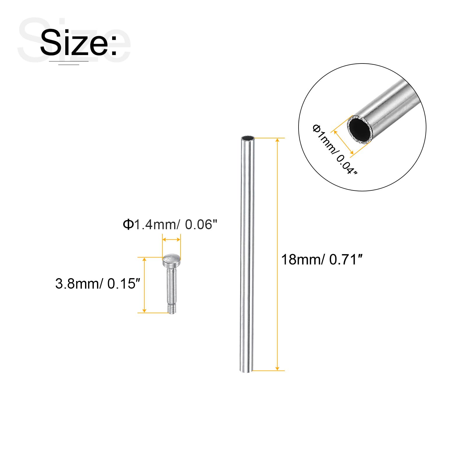 uxcell 18x1mm Stainless Steel Tube Friction Pins Watch Strap Pressure Bars Pin with Rivet Ends Band Clasp Buckle 10Pcs