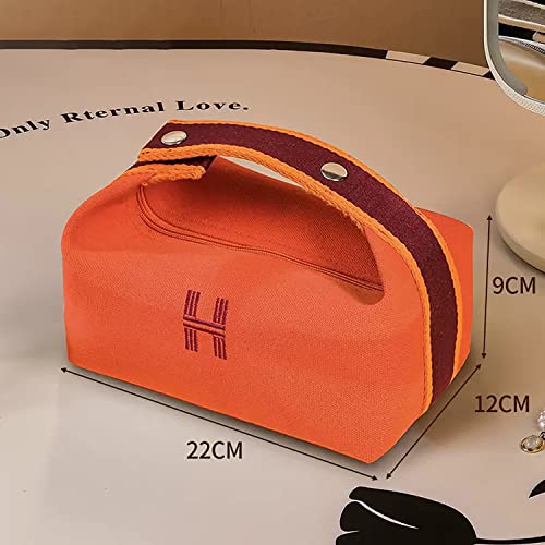 Image of House of Quirk Makeup Bag for Purse Travel Makeup Bag Hanging Travel Toiletry Bag Portable Cosmetic Organizer Bathroom Storage Wash Bag Unisex (Orange)