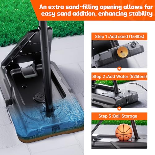 Image of Feelwin Portable Basketball Hoop for Backyard Driveway, Adjustable Outdoor Basketball Goal with Stable Base and Shatterproof Backboard for Youth and Adults